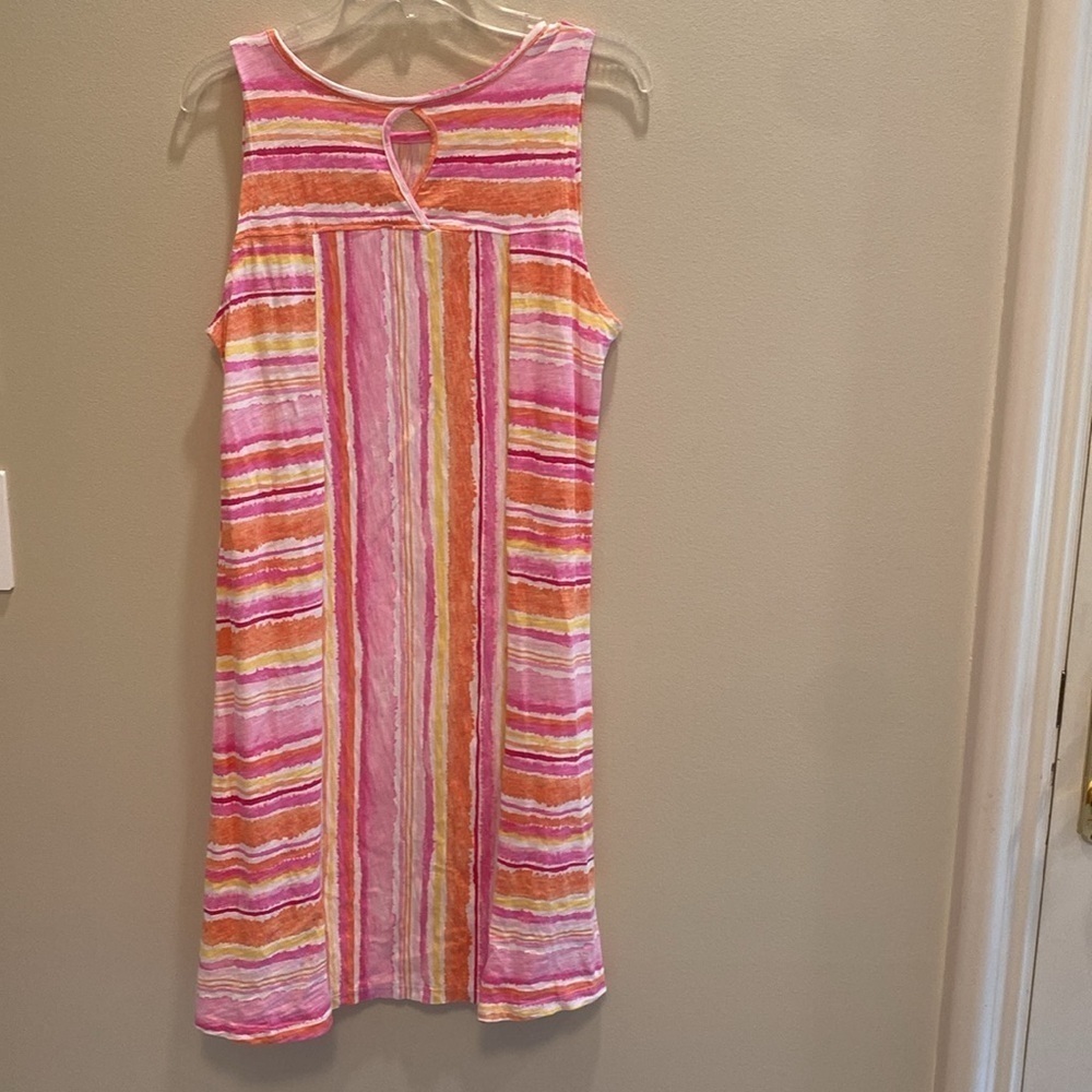 Escape by Habitat Cotton Key Hole Tank Dress Pink Yellow Orange Stripe Size M - Picture 5 of 7